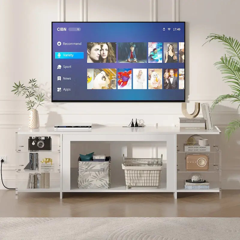 Meuble TV rustique VECELO 70 avec ou sans cheminée (2 options), table multimédia avec étagères de rangement