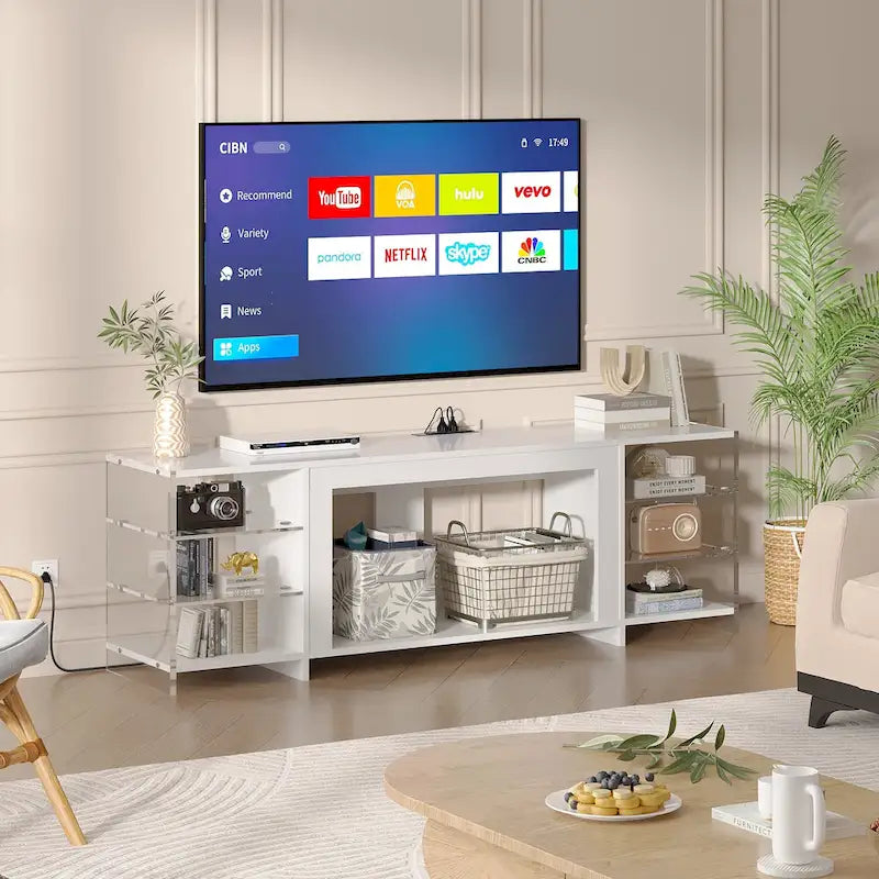 Meuble TV rustique VECELO 70 avec ou sans cheminée (2 options), table multimédia avec étagères de rangement