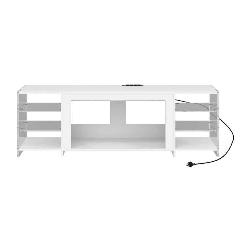 Meuble TV rustique VECELO 70 avec ou sans cheminée (2 options), table multimédia avec étagères de rangement