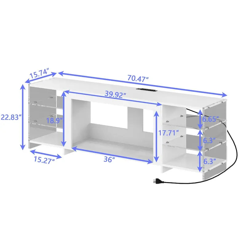 Meuble TV rustique VECELO 70 avec ou sans cheminée (2 options), table multimédia avec étagères de rangement