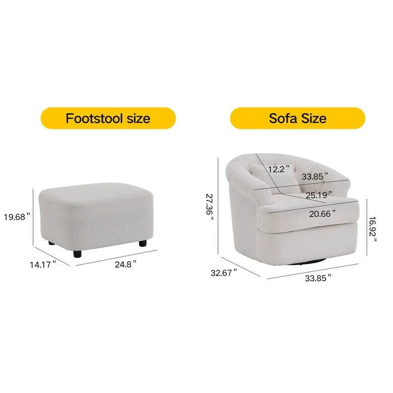 Fauteuil pivotant en velours avec repose-pieds, rotation à 360° et capacité de charge de 136 kg