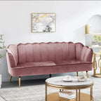 Velvet Channel Stitched 3-seater Sofa with Metal Legs