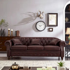 85.8 Technical Leather 3-Seater Sofa with Tufted Backrest & Storage
