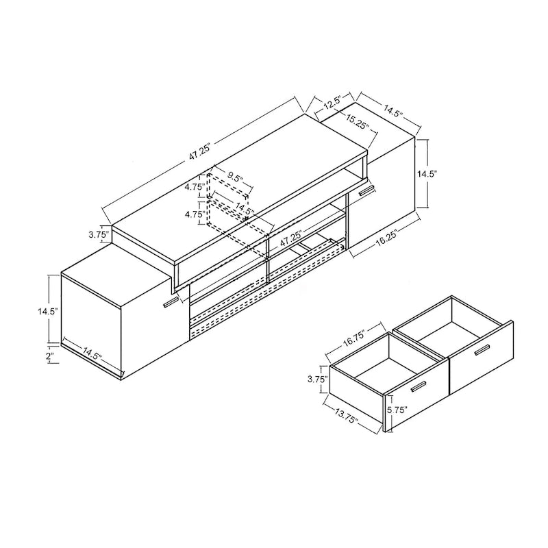 Meuble TV contemporain Peyson de 70 pouces en bois à 2 tiroirs par Furniture of America
