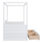 Lit de jour à baldaquin en bois, taille simple, avec 2 tiroirs