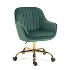 Fauteuil pivotant en velours vert à dossier haut, chaise de bureau réglable avec piètement doré