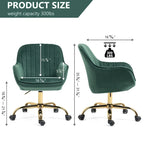 Fauteuil pivotant en velours vert à dossier haut, chaise de bureau réglable avec piètement doré