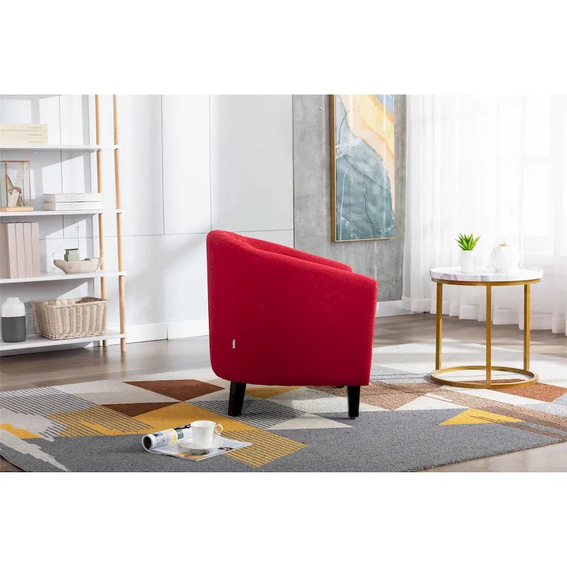 Fauteuil tonneau d'appoint pour salon, orné de clous décoratifs et doté de pieds en bois massif