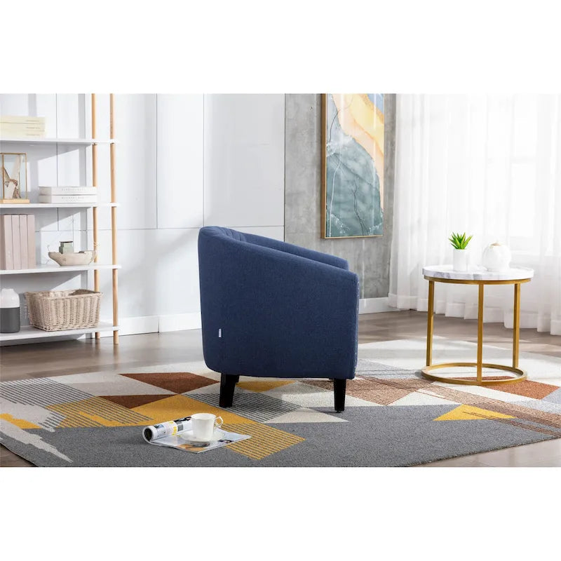 Fauteuil tonneau d'appoint pour salon, orné de clous décoratifs et doté de pieds en bois massif