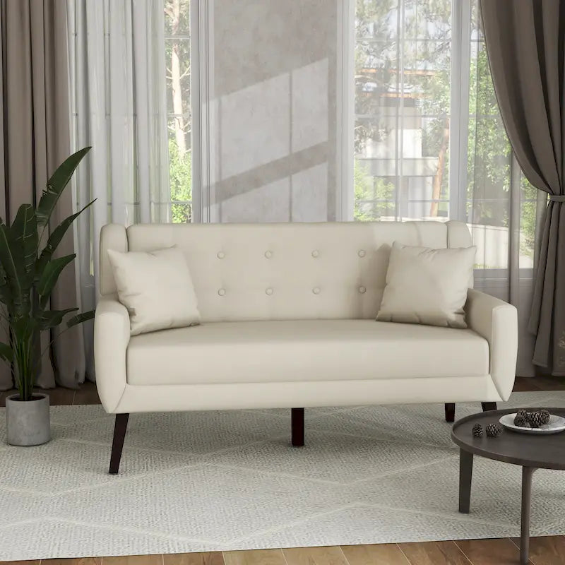 Canapé deux places moderne incurvé à 63 boutons capitonnés avec 2 coussins