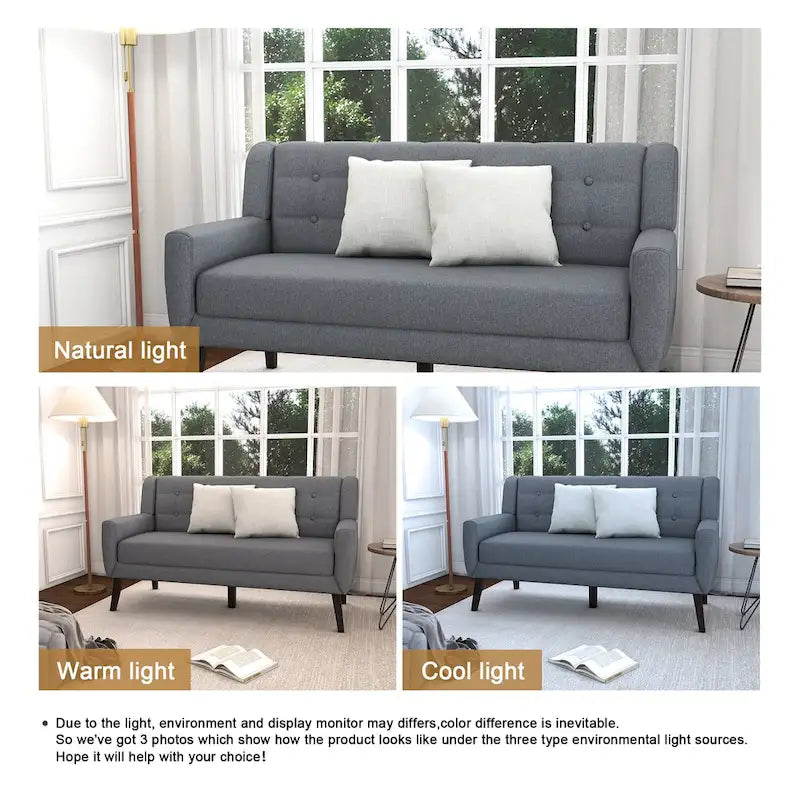 Canapé deux places moderne incurvé à 63 boutons capitonnés avec 2 coussins