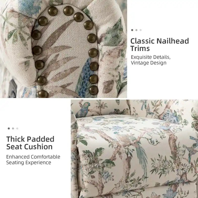 Fauteuil inclinable pivotant manuel à bascule Leopold, imprimé floral transitionnel, avec garnitures cloutées, ensemble de 2 par HULALA HOME