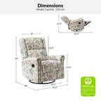 Fauteuil inclinable pivotant manuel à bascule Leopold, imprimé floral transitionnel, avec garnitures cloutées, ensemble de 2 par HULALA HOME