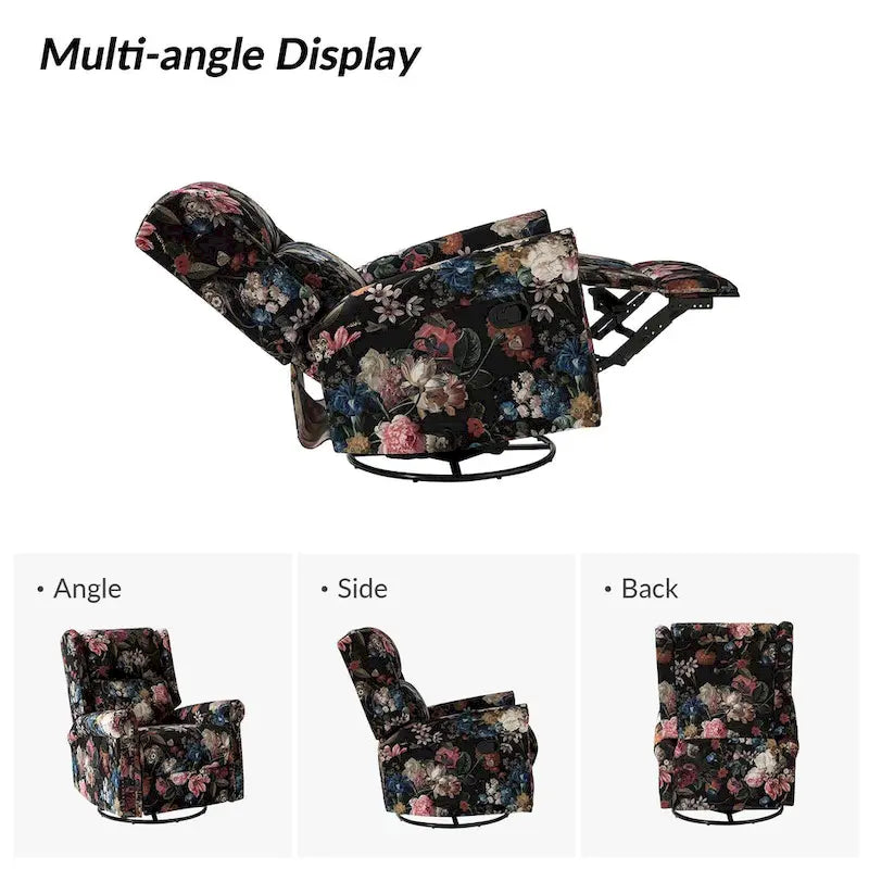 Fauteuil inclinable pivotant manuel à bascule Leopold, imprimé floral transitionnel, avec garnitures cloutées, ensemble de 2 par HULALA HOME