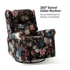 Fauteuil inclinable pivotant manuel à bascule Leopold, imprimé floral transitionnel, avec garnitures cloutées, ensemble de 2 par HULALA HOME