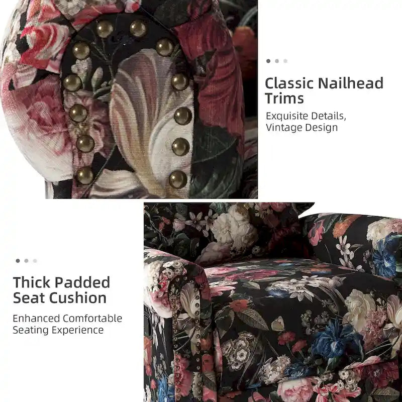 Fauteuil inclinable pivotant manuel à bascule Leopold, imprimé floral transitionnel, avec garnitures cloutées, ensemble de 2 par HULALA HOME