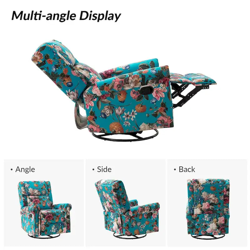 Fauteuil inclinable pivotant manuel à bascule Leopold, imprimé floral transitionnel, avec garnitures cloutées, ensemble de 2 par HULALA HOME