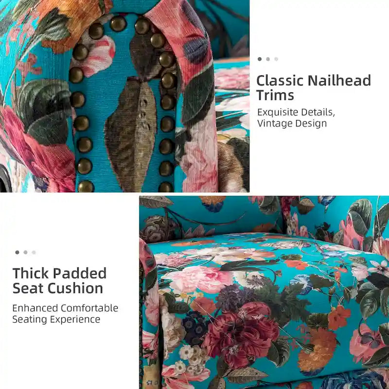 Fauteuil inclinable pivotant manuel à bascule Leopold, imprimé floral transitionnel, avec garnitures cloutées, ensemble de 2 par HULALA HOME