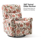 Fauteuil inclinable pivotant manuel à bascule Leopold, imprimé floral transitionnel, avec garnitures cloutées, ensemble de 2 par HULALA HOME