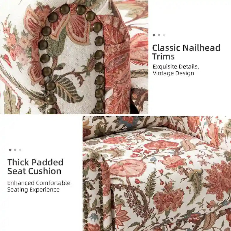 Fauteuil inclinable pivotant manuel à bascule Leopold, imprimé floral transitionnel, avec garnitures cloutées, ensemble de 2 par HULALA HOME