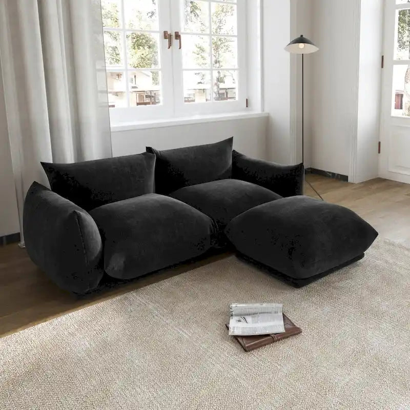 Canapé d'angle en L, canapés modulables minimalistes en chenille avec pouf