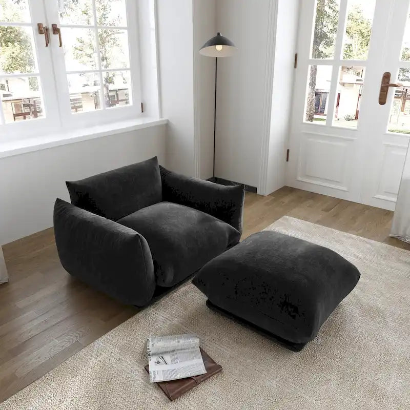 Canapé d'angle en L, canapés modulables minimalistes en chenille avec pouf
