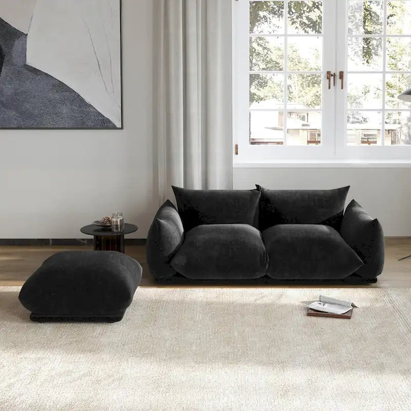 Canapé d'angle en L, canapés modulables minimalistes en chenille avec pouf