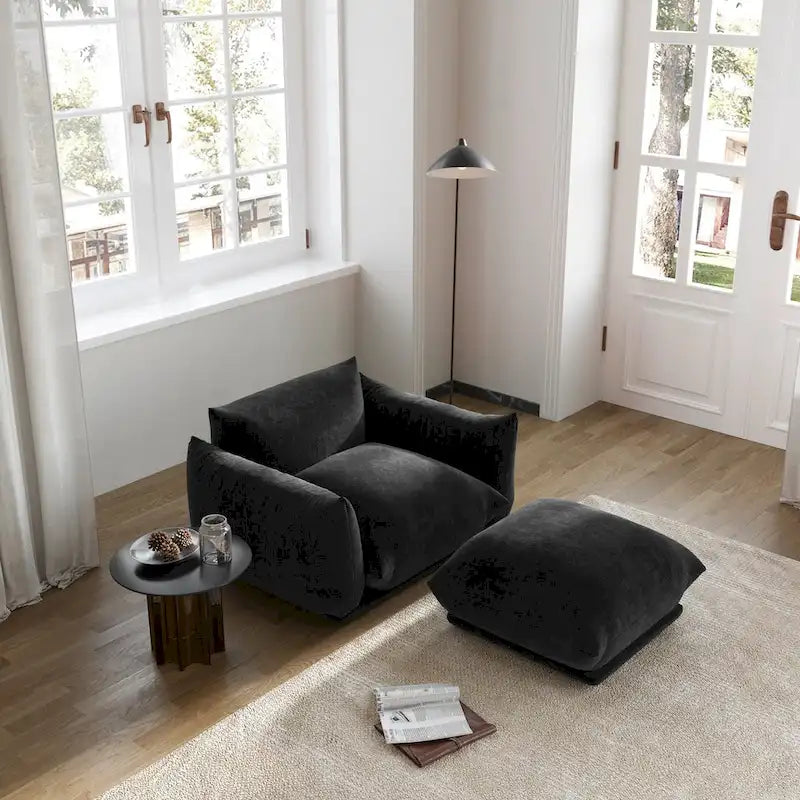 Canapé d'angle en L, canapés modulables minimalistes en chenille avec pouf