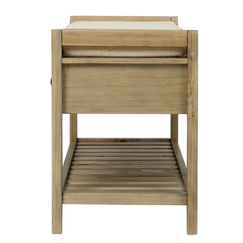 Étagère à chaussures contemporaine rembourrée avec 2 tiroirs et une étagère ouverte