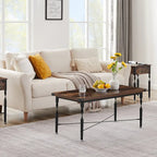 Ensemble de 3 tables basses comprenant une table basse et deux tables d'appoint, design en forme de X, marron rustique