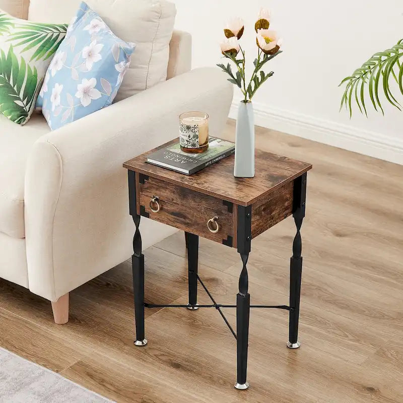 Ensemble de 3 tables basses comprenant une table basse et deux tables d'appoint, design en forme de X, marron rustique