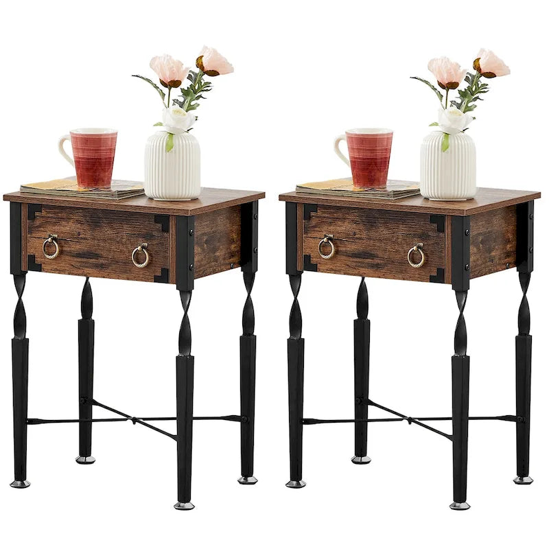 Ensemble de 3 tables basses comprenant une table basse et deux tables d'appoint, design en forme de X, marron rustique