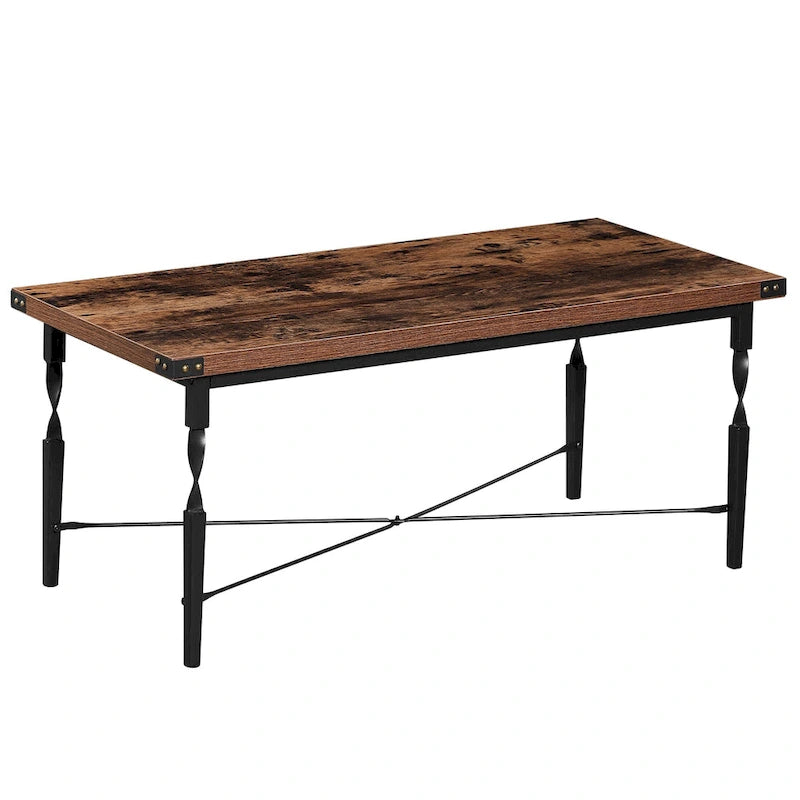 Ensemble de 3 tables basses comprenant une table basse et deux tables d'appoint, design en forme de X, marron rustique