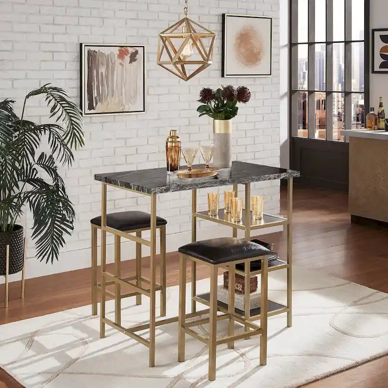 Ensemble de salle à manger 3 pièces Ainsley en faux marbre, hauteur comptoir, par iNSPIRE Q Modern