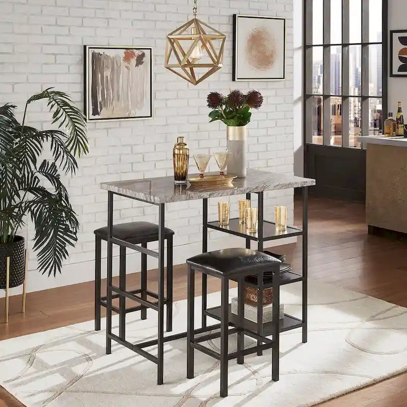 Ensemble de salle à manger 3 pièces Ainsley en faux marbre, hauteur comptoir, par iNSPIRE Q Modern