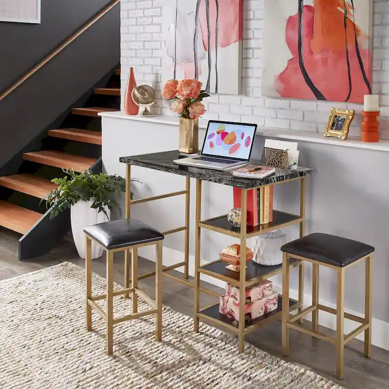 Ensemble de salle à manger 3 pièces Ainsley en faux marbre, hauteur comptoir, par iNSPIRE Q Modern