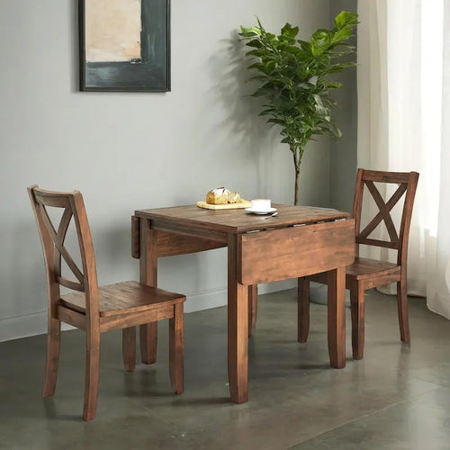 Ensemble table et chaises de coin repas en bois à abattants 3 pièces avec 2 chaises à dossier en X pour petits espaces
