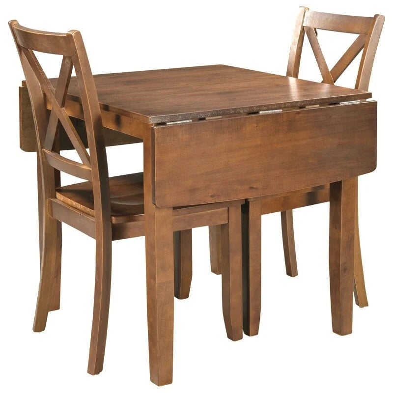Ensemble table et chaises de coin repas en bois à abattants 3 pièces avec 2 chaises à dossier en X pour petits espaces