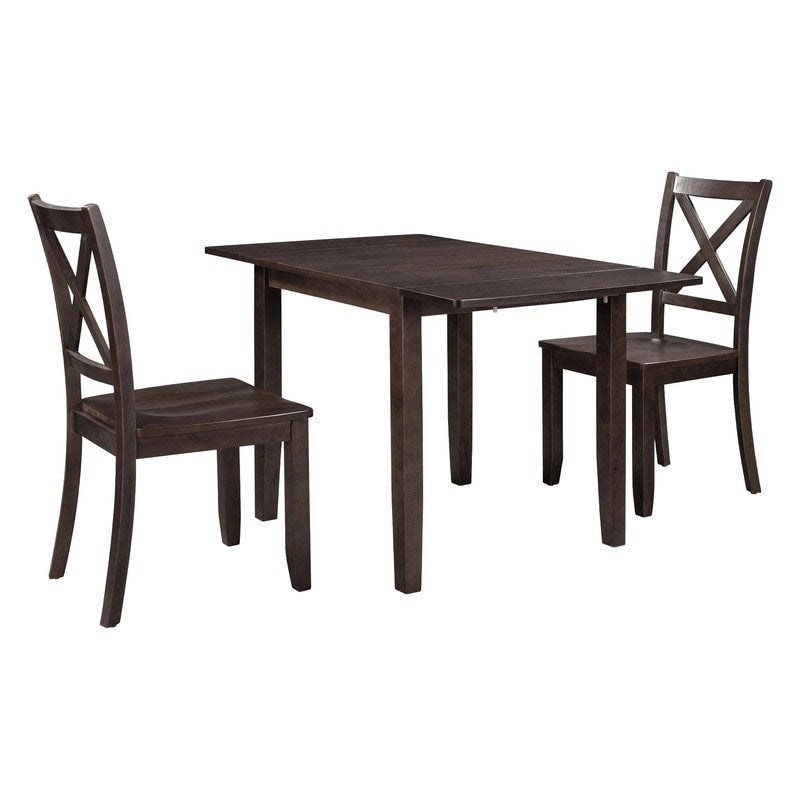 Ensemble table et chaises de coin repas en bois à abattants 3 pièces avec 2 chaises à dossier en X pour petits espaces
