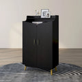 DH BASIC Chic Mid-Century Modern Black with Gold 15-Pair Double-Door Shoe Cabinet by Denhour