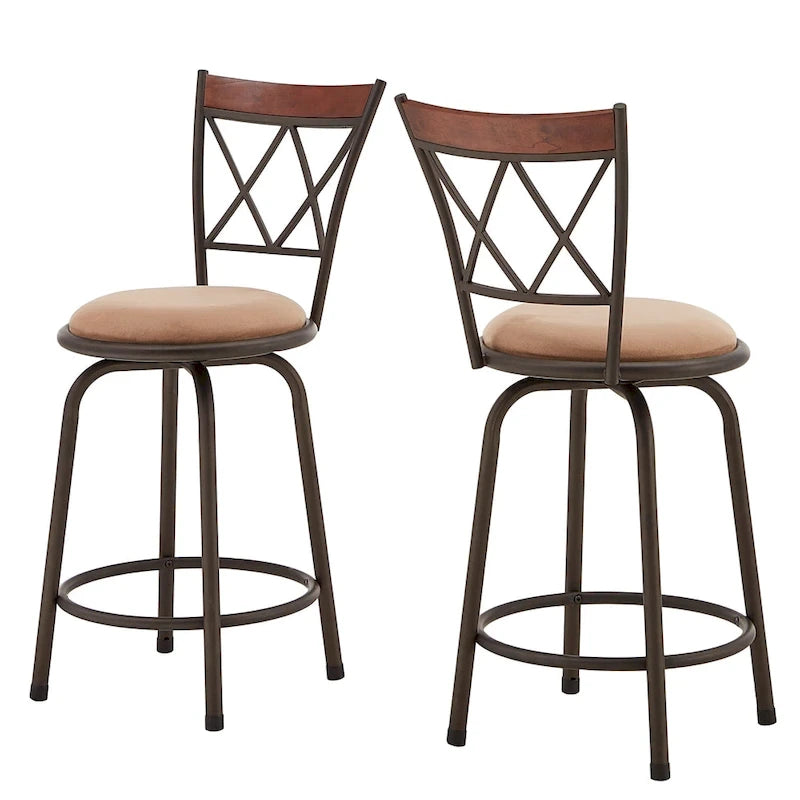 Tabourets Verona réglables, dossier en X, finition bronze, garniture en métal et bois, lot de 3, par iNSPIRE Q Classic