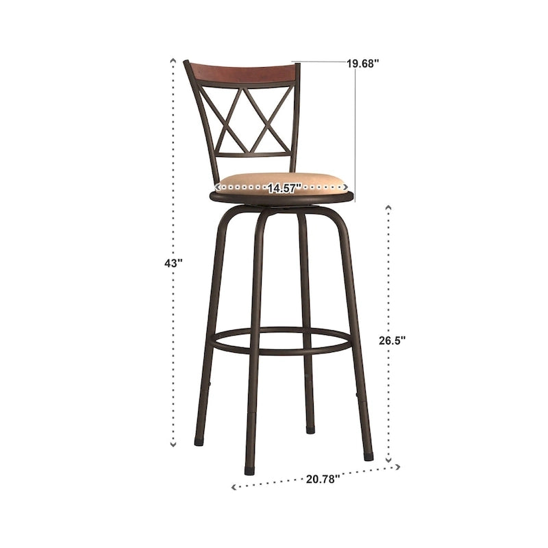 Tabourets Verona réglables, dossier en X, finition bronze, garniture en métal et bois, lot de 3, par iNSPIRE Q Classic