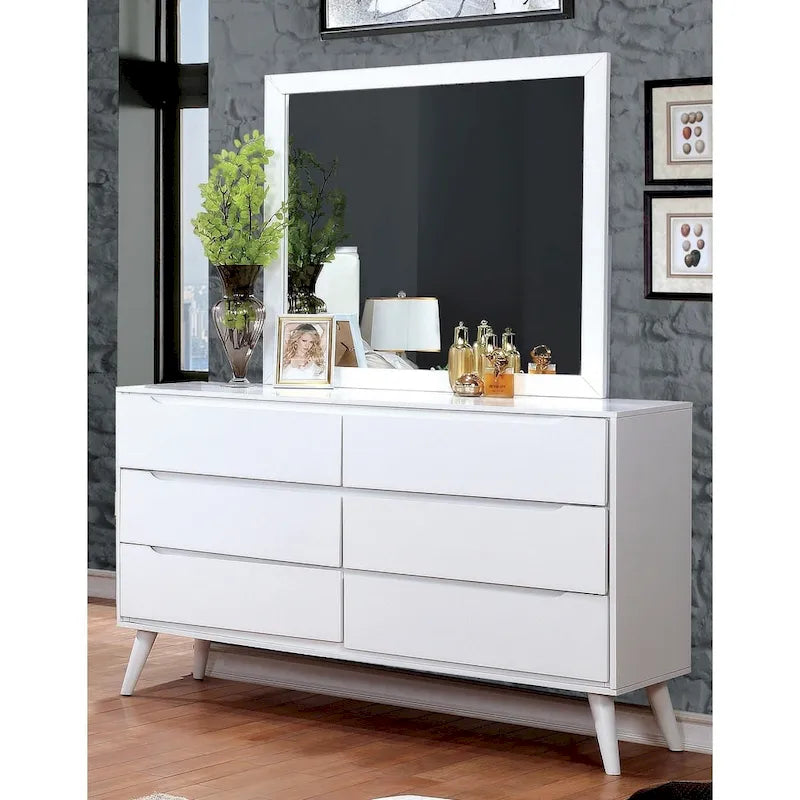 Ensemble commode 2 pièces à 6 tiroirs et miroir Fopp Mid-Century Modern de Furniture of America