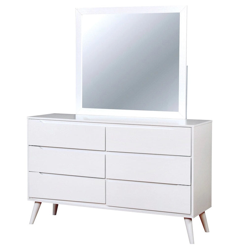 Ensemble commode 2 pièces à 6 tiroirs et miroir Fopp Mid-Century Modern de Furniture of America