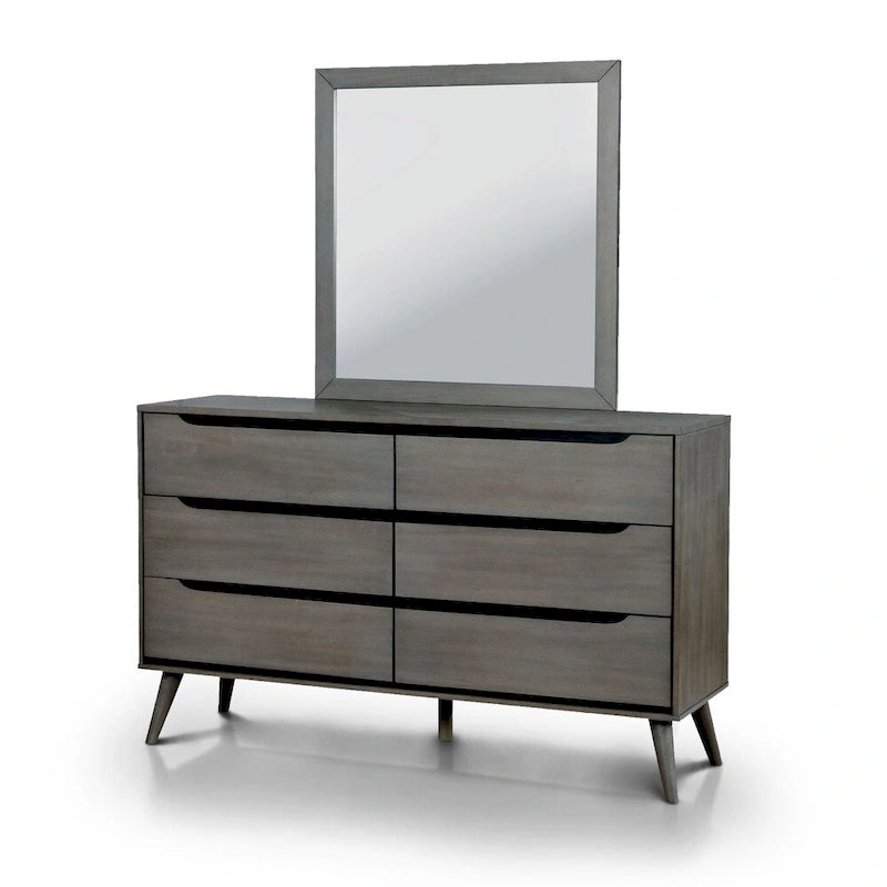 Ensemble commode 2 pièces à 6 tiroirs et miroir Fopp Mid-Century Modern de Furniture of America