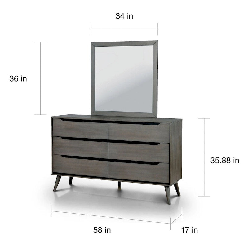 Ensemble commode 2 pièces à 6 tiroirs et miroir Fopp Mid-Century Modern de Furniture of America