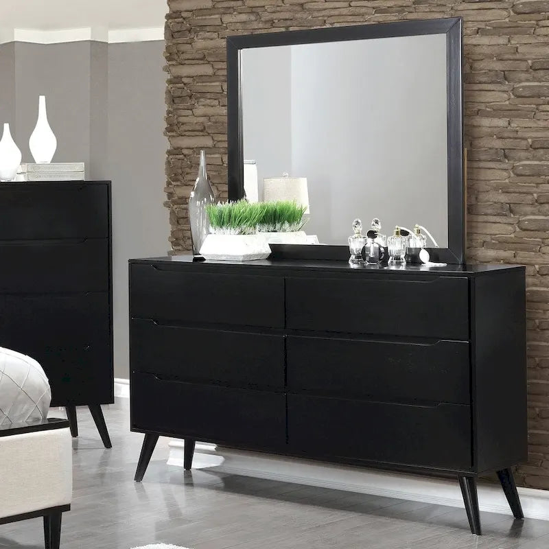 Ensemble commode 2 pièces à 6 tiroirs et miroir Fopp Mid-Century Modern de Furniture of America