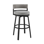 Tabouret de bar pivotant moderne Ella 30 pouces pour terrasse extérieure, aluminium, gris, noir
