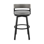 Tabouret de bar pivotant moderne Ella 30 pouces pour terrasse extérieure, aluminium, gris, noir