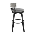 Tabouret de bar pivotant moderne Ella 30 pouces pour terrasse extérieure, aluminium, gris, noir